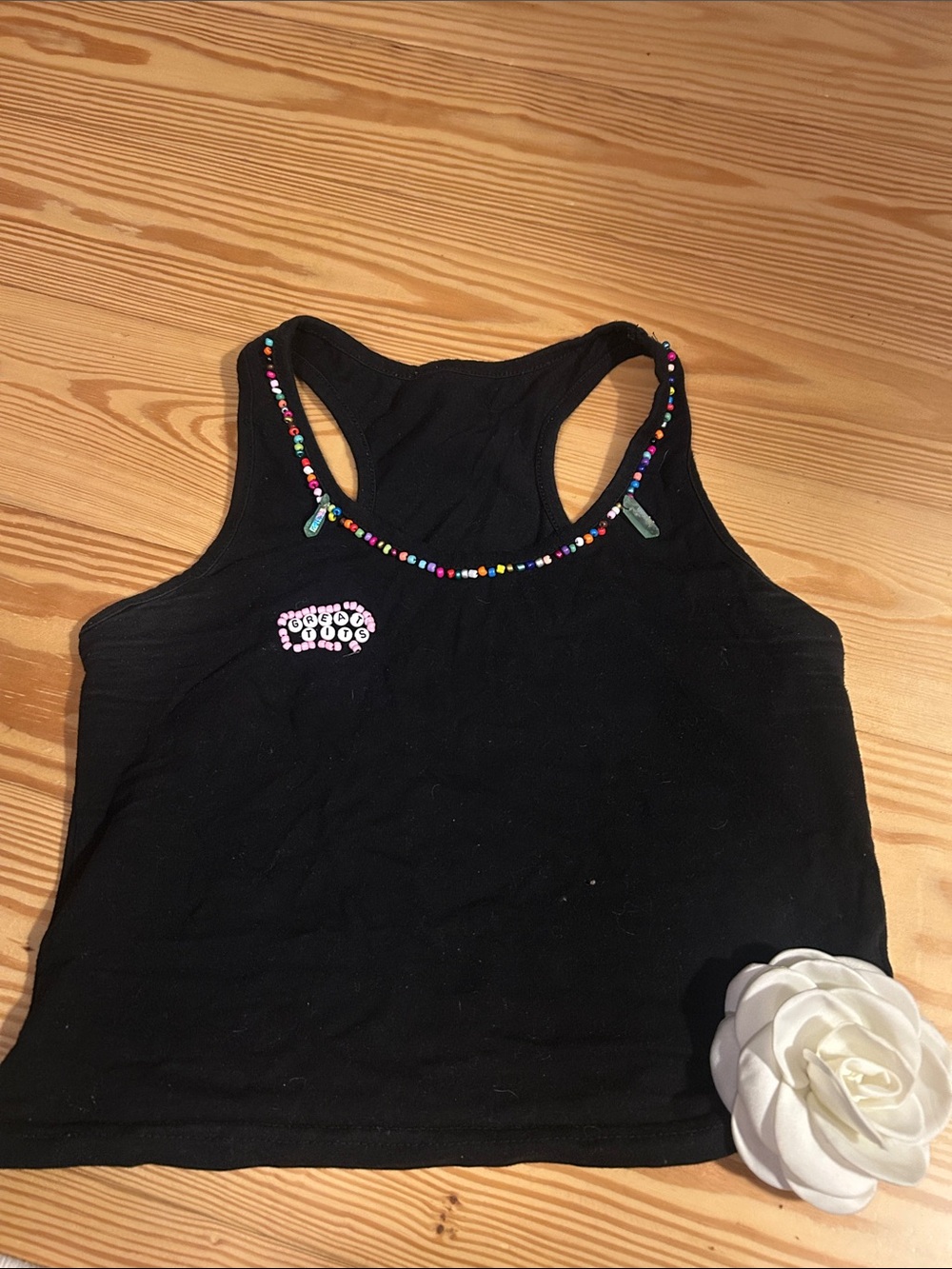 Women’s Black Beaded Racerback Tank Top